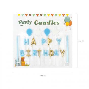 �wieczki urodzinowe literki Happy Birthday, zestaw niebiesko - z�oty - PartyPal