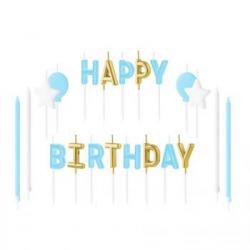 �wieczki urodzinowe literki Happy Birthday, zestaw nieb...