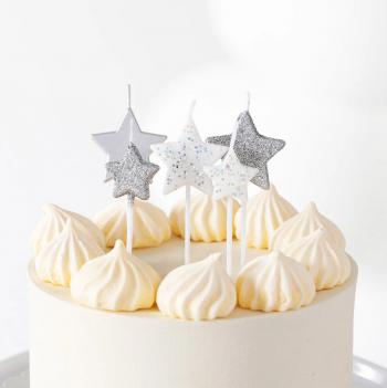 �wieczki gwiazdki, srebrne 5 szt. - PartyPal