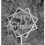 Topper ze sklejki Happy Birthday, kwadraty - Mill Art