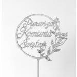 Topper ze sklejki Pierwsza Komunia �wi�ta, listki a�ur ...