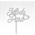 Topper ze sklejki napis M�oda Para z sercem - Mill Art