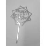 Topper z pleksi Happy Birthday, kwadraty (12 cm), zoty...