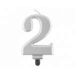 �wieczka na tort „2” srebrna metaliczna - G...