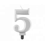 �wieczka na tort „5” srebrna metaliczna - G...