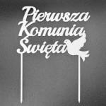 Topper z pleksy Pierwsza Komunia �wi�ta, napis z go��bk...