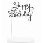 Topper papierowy na tort happy birthday, ciemnor�owy b...